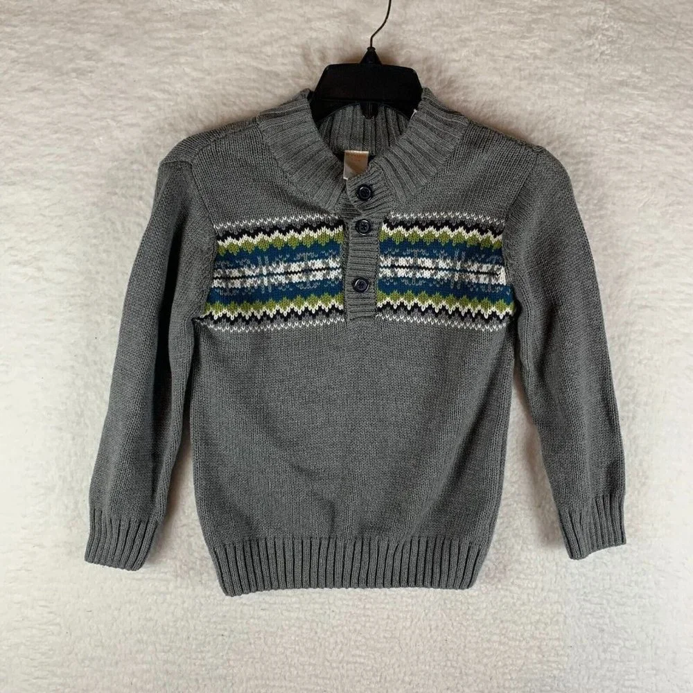 Gymboree Kids Fair Isle Grey Sweater Fleece Neck Lining Size 5-6‎ NWT 6474